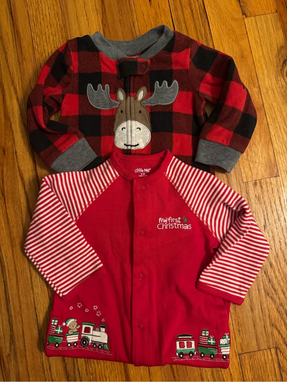 Little Me Red Christmas Baby Romper & Carter’s Red/Black Plaid Moose Top Set